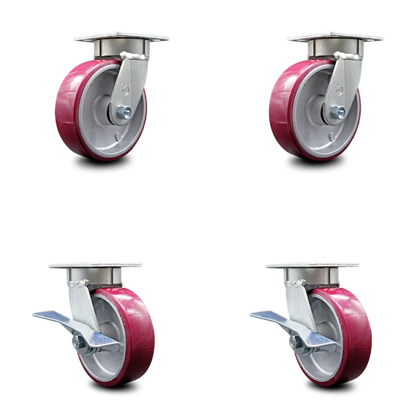 Service Caster 6 Inch Kingpinless Poly on Aluminum Wheel Swivel Caster Set with 2 Brakes SCC SCC-KP30S620-PAR-2-SLB-2 - main